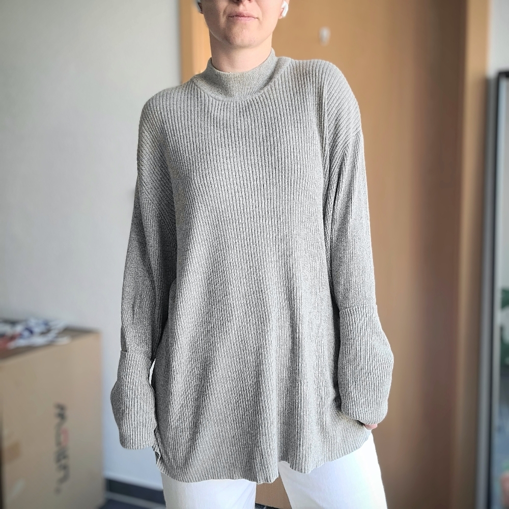 Perry Ellis Oatmeal Ribbed Knit Silk/Cotton Long Sleeve Mock Neck Sweater - XL - Picture 6 of 16